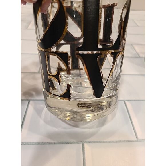 CERA MCM Glass Old Fashioned Rocks Glasses Cocktail Black & Gold 'LOVE' Set of 4 - Picture 15 of 16